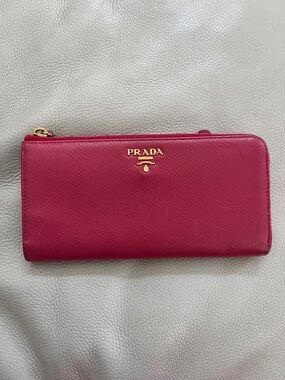 Prada Deep Pink Saffiano Zip Wallet